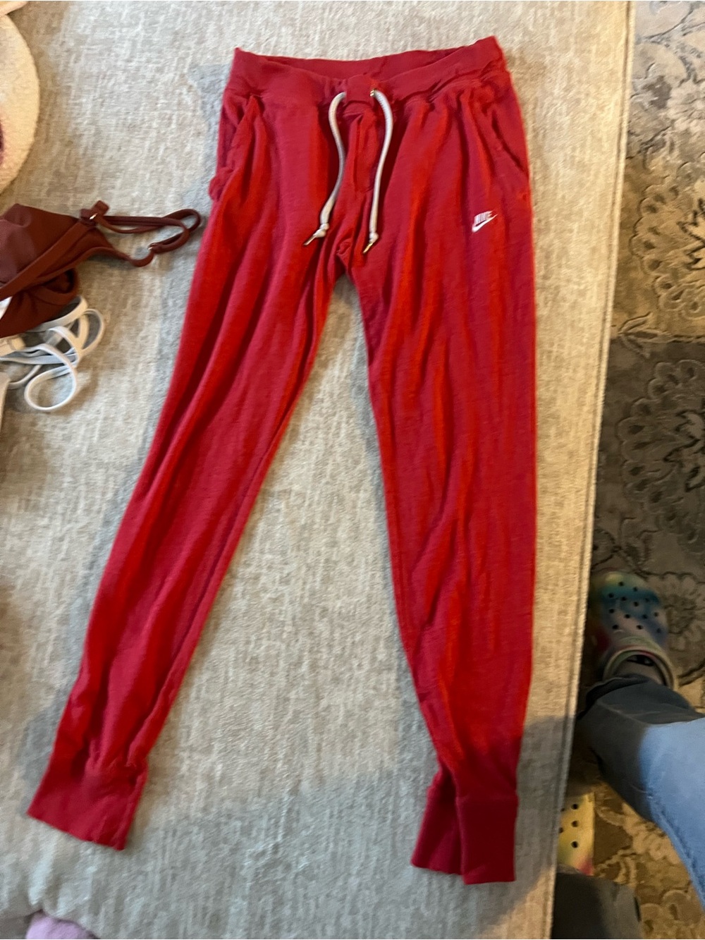 Nike Red Kids Jogger Sweatpants with White Drawstring